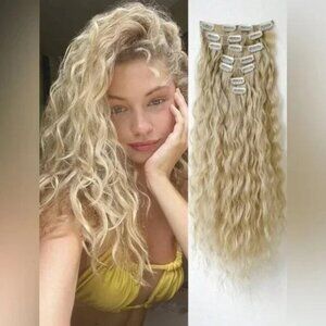 Natural Curly Ash light Blonde Volumizing beautiful Hair extesnsions Set 24 in